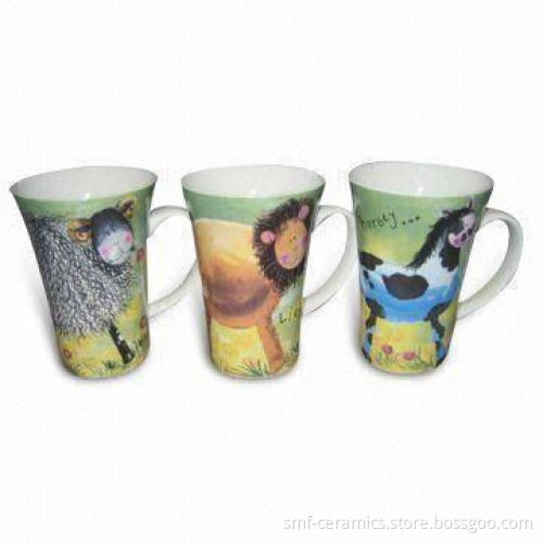 Promotional Mugs with Cartoon Animal Decal, Made of Porcelain, Customized Design are Accepted